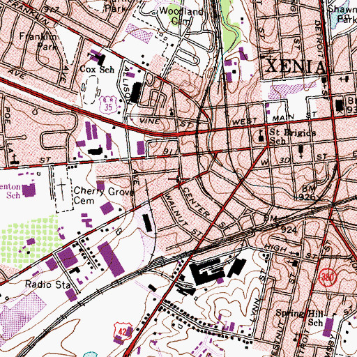 Topographic Map of First Church of Christ in Christian Union, OH