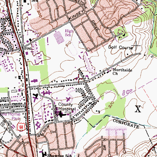 Topographic Map of Xenia Church of Christ, OH