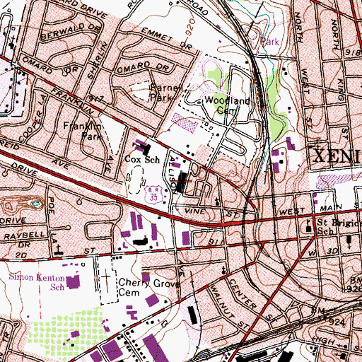 Topographic Map of Xenia Plaza Shopping Center, OH