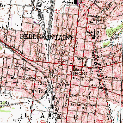 Topographic Map of First Lutheran Church, OH