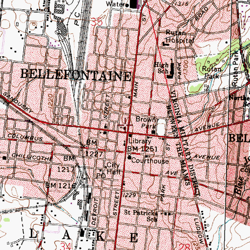 Topographic Map of First United Methodist Church, OH