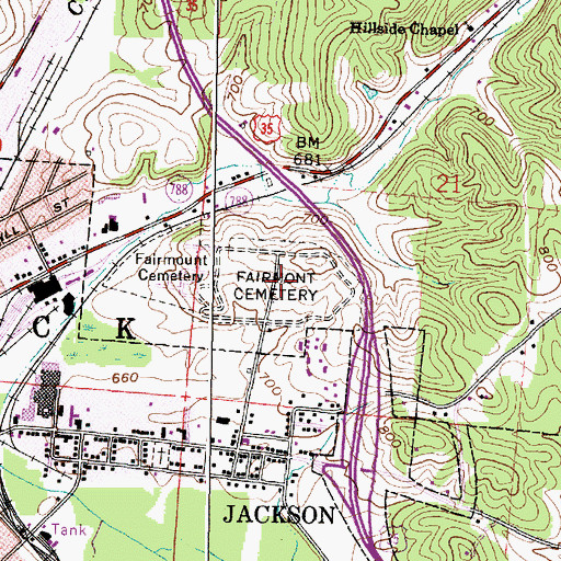 Topographic Map of Fairmount Cemetery, OH