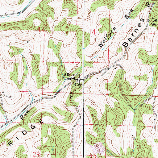 Topographic Map of Allens Chapel, OH