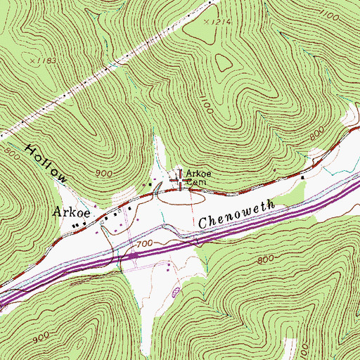 Topographic Map of Arkoe Cemetery, OH
