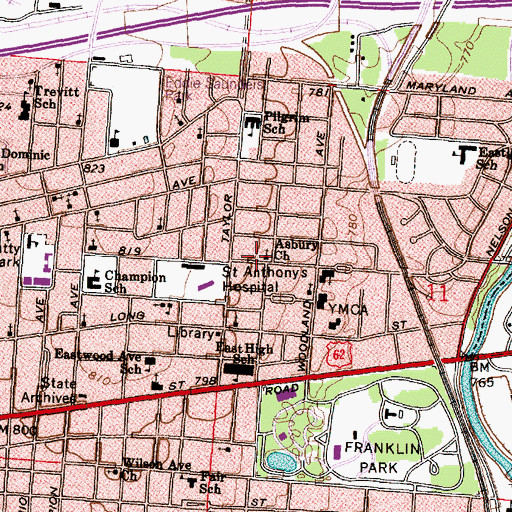 Topographic Map of Asbury United Methodist Church, OH