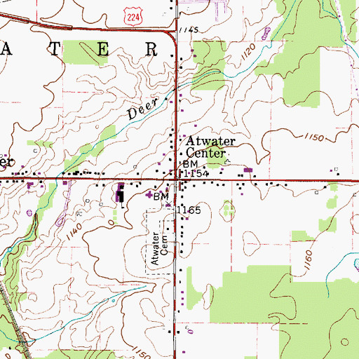 Topographic Map of Atwater Center, OH