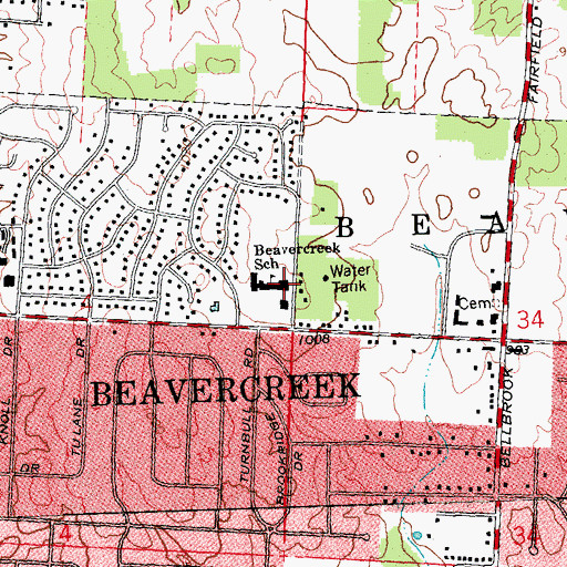 Topographic Map of Beavercreek School, OH