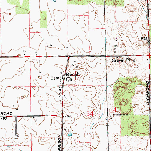 Topographic Map of Beech Grove Church of the Brethren, OH