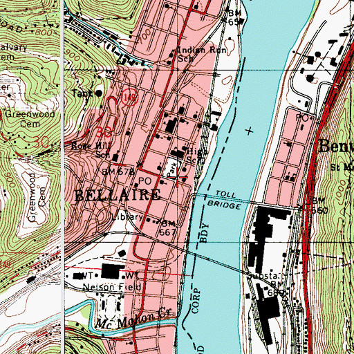 Topographic Map of Bellaire, OH