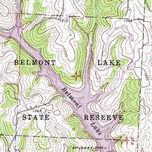 Topographic Map of Belmont Lake State Reserve, OH