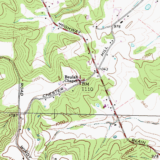 Topographic Map of Beulah Chapel, OH
