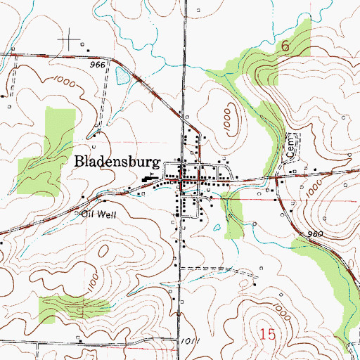 Topographic Map of Bladensburg, OH