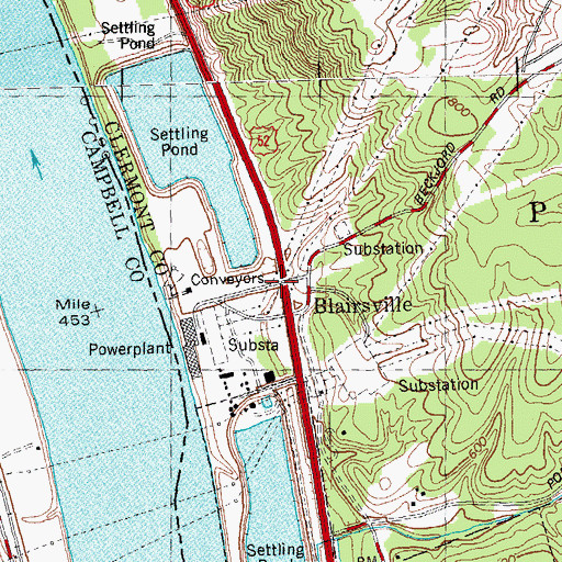 Topographic Map of Blairsville, OH