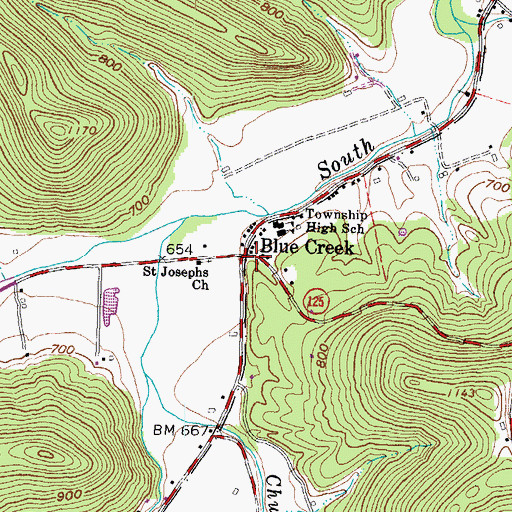 Topographic Map of Blue Creek, OH