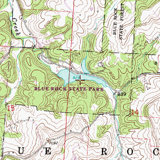 Topographic Map of Blue Rock State Park, OH