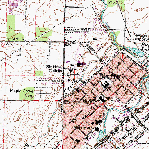 Topographic Map of Bluffton College, OH
