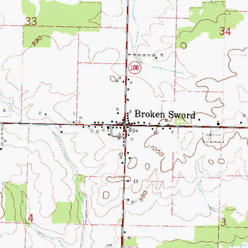 Topographic Map of Broken Sword, OH