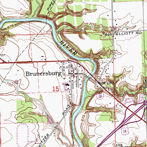 Topographic Map of Brunersburg, OH