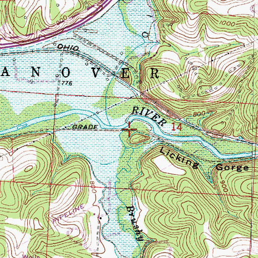 Topographic Map of Brushy Fork, OH