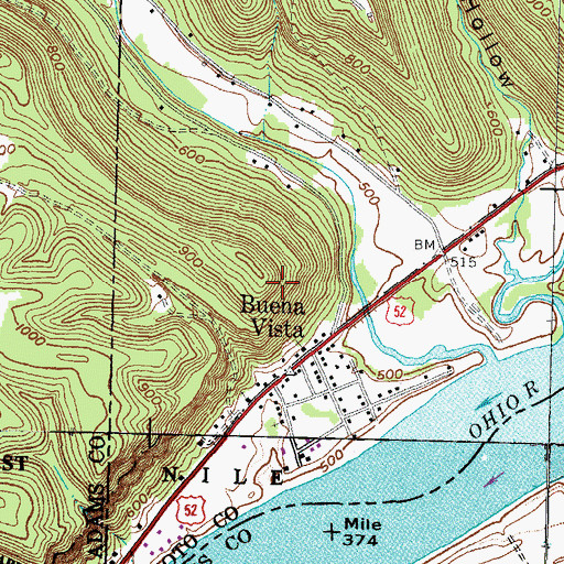 Topographic Map of Buena Vista, OH