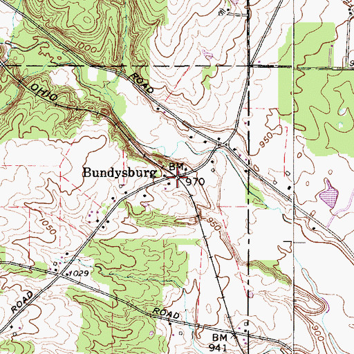 Topographic Map of Bundysburg, OH