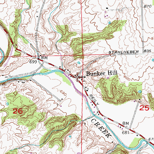 Topographic Map of Bunker Hill, OH