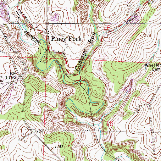 Topographic Map of Cabbage Run, OH
