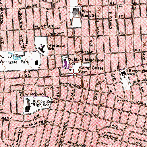 Topographic Map of Camp Chase Confederate Cemetery, OH