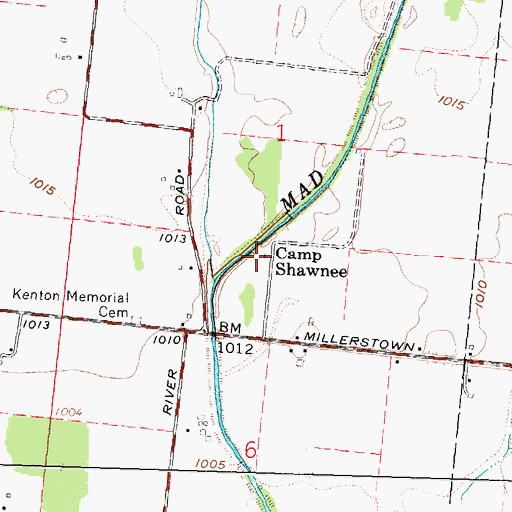 Topographic Map of Camp Shawnee, OH