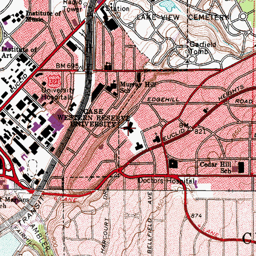 Topographic Map of Case Western Reserve University, OH