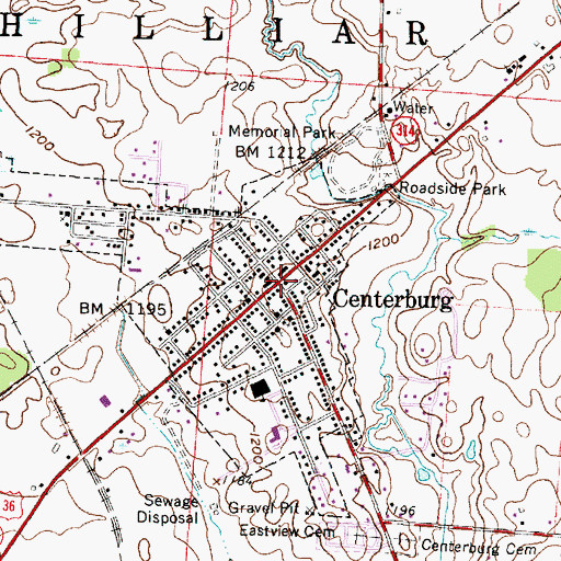 Topographic Map of Centerburg, OH