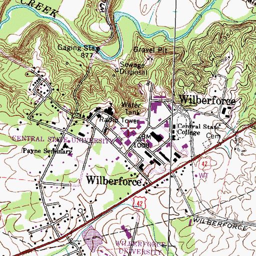 Topographic Map of Central State College, OH