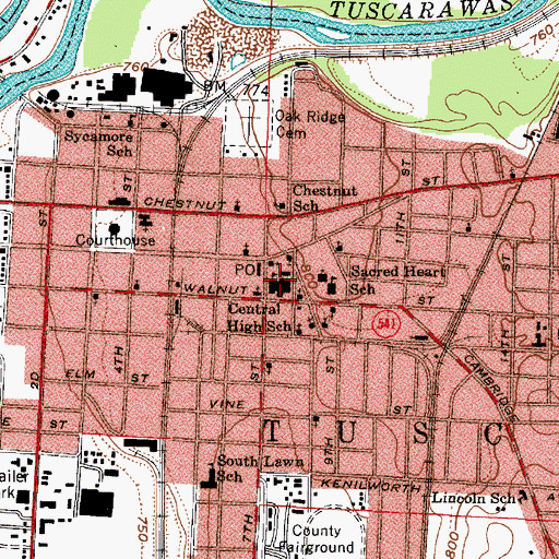 Topographic Map of Central High School, OH