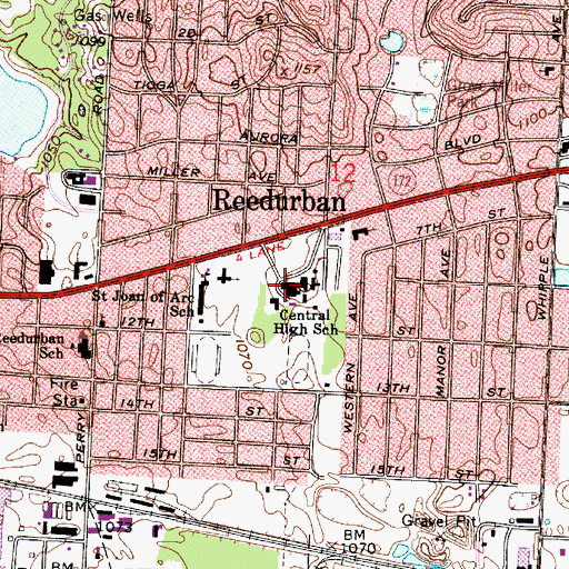 Topographic Map of Central High School, OH