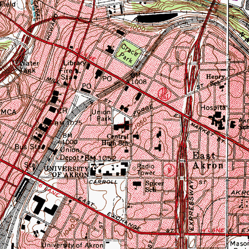 Topographic Map of Central High School, OH
