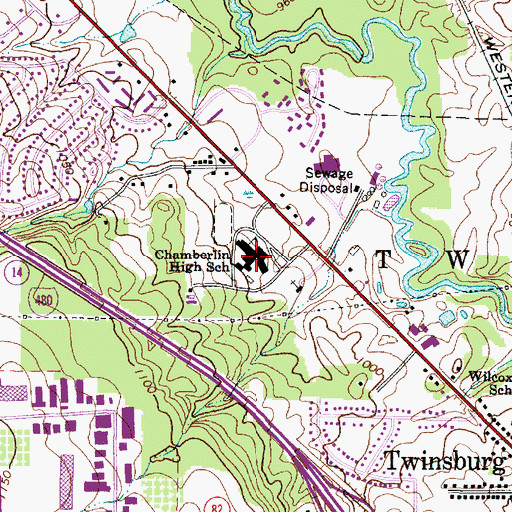 Topographic Map of R B Chamberlin Middle School, OH