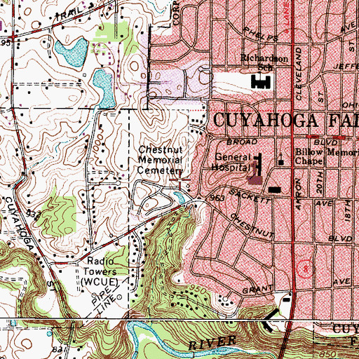 Topographic Map of Chestnut Memorial Cemetery, OH