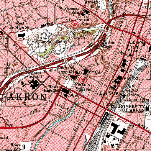 Topographic Map of Akron Children's Hospital, OH