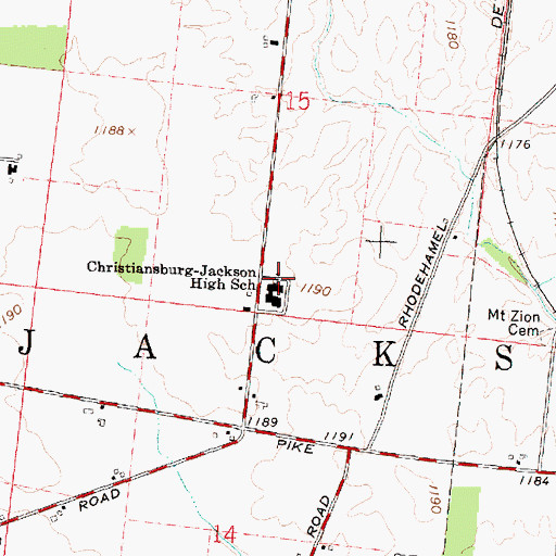 Topographic Map of Christiansburg-Jackson High School, OH