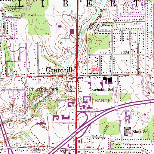 Topographic Map of Churchill, OH