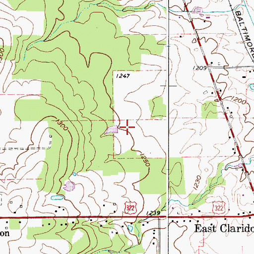 Topographic Map of Claridon, OH