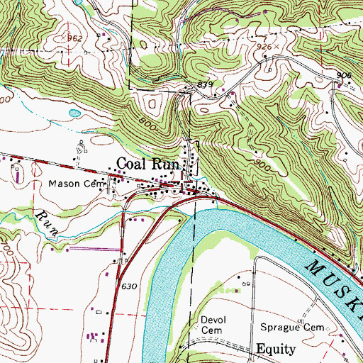 Topographic Map of Coal Run, OH