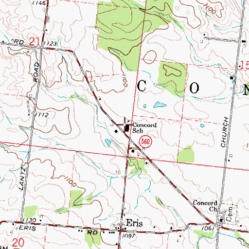 Topographic Map of Concord School, OH