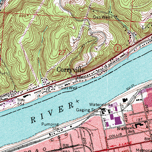 Topographic Map of Corryville, OH