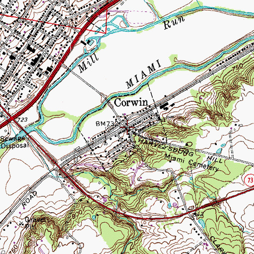 Topographic Map of Corwin, OH