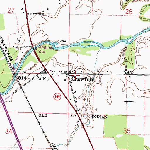 Topographic Map of Crawford, OH