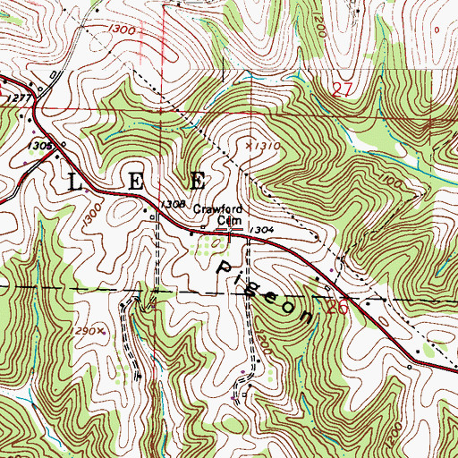 Topographic Map of Crawford Cemetery, OH