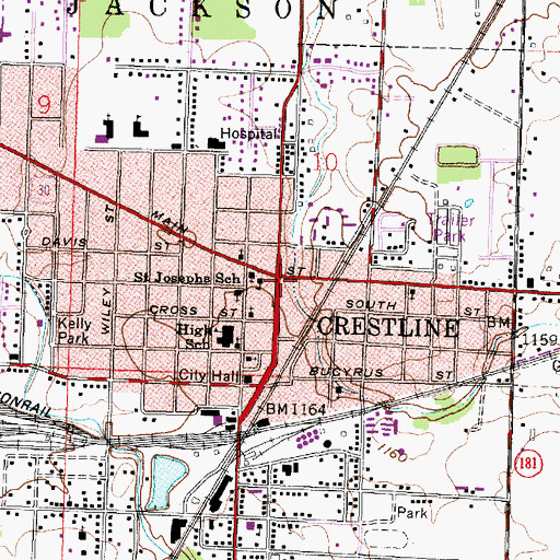 Topographic Map of Crestline, OH