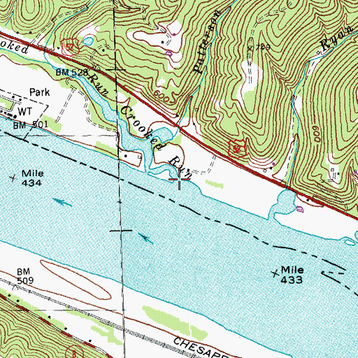 Topographic Map of Crooked Run, OH