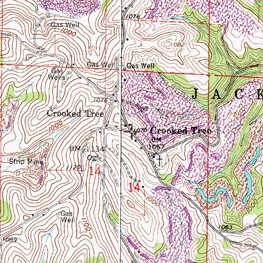 Topographic Map of Crooked Tree, OH